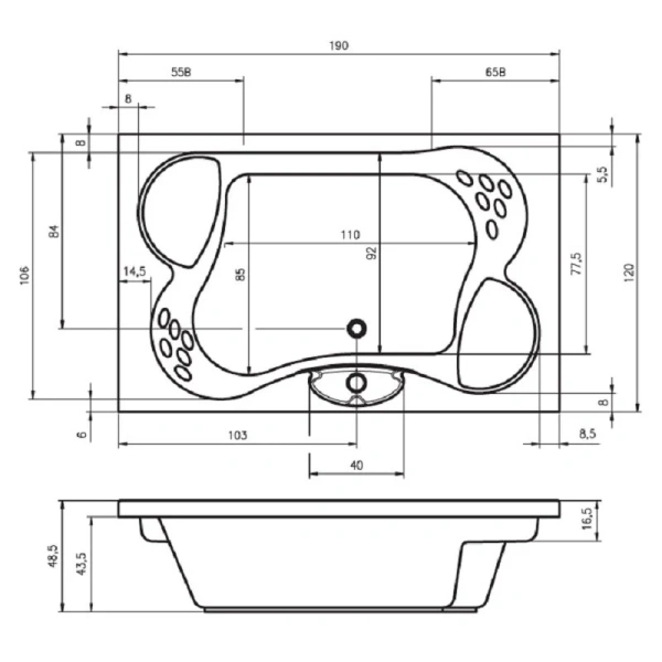 Ванна гидромассажная Riho Thermae Line BZ42 Claudia 190 х 120 см, с гидромассажем - фото 5