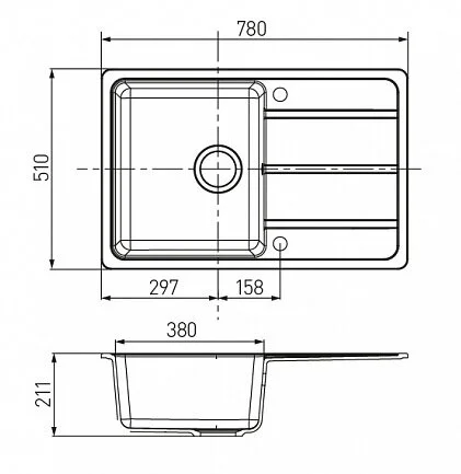 Мойка для кухни Акватон Аманда 80 см с прямоугольным крылом графит, врезные - фото 2