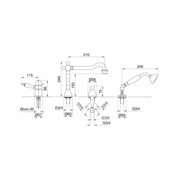 Смеситель для ванны Migliore Oxford 19 на 4 отверстия - фото 2