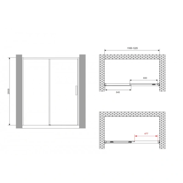 Душевая дверь в нишу Abber Komfort 120 см профиль черный, стекло прозрачное, современные, hi-tech - фото 2