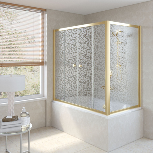 Душевая шторка на ванную профиль золотой стекло фея Vegas-glass - фото 1