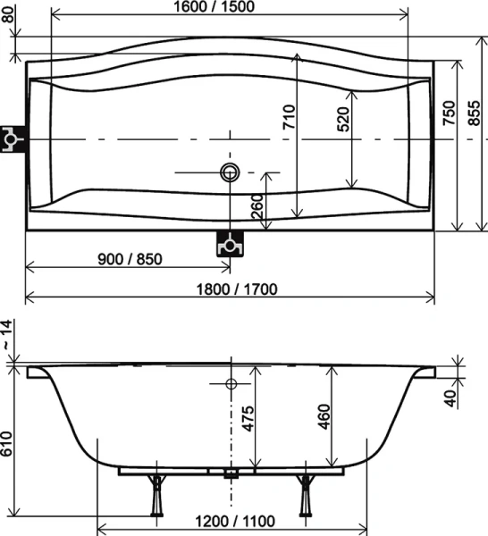 Ванна акриловая Ravak Magnolia 180, белые - фото 8