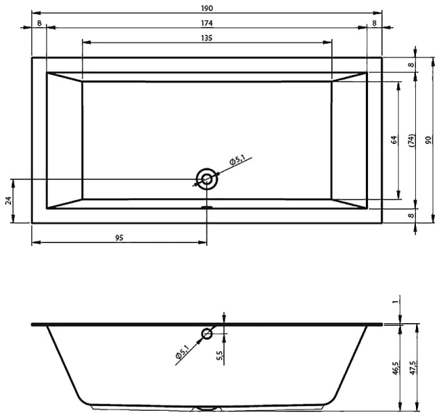 Ванна акриловая Riho Lugo Velvet 190x90 см белая, современныe, hi-tech - фото 3