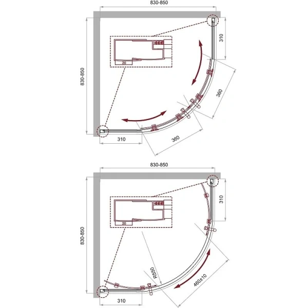 Душевой уголок BelBagno Uno-195 85х85 см стекло прозрачное, полукруглые, четверть круга - фото 2