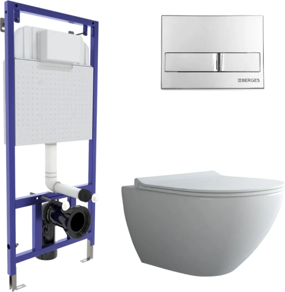 Унитаз с инсталляцией BERGES Puma кнопка хром глянец - фото 1