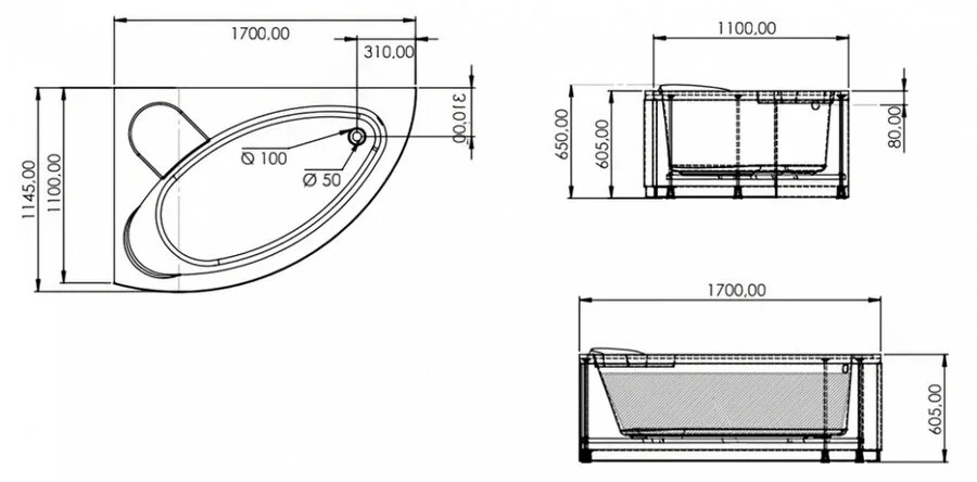 Ванна акриловая Artemis Antiphos 170 x 110 см, белый, левая/правая - фото 2