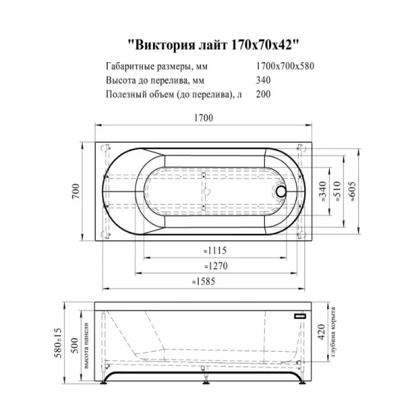 Акриловая ванна Радомир Виктория лайт 170х70 на металлическом каркасе 2-01-0-0-1-260Р белая - фото 2