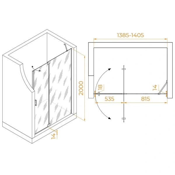 Душевая дверь в нишу RGW Hotel HO-014 140 см профиль хром, стекло матовое - фото 2