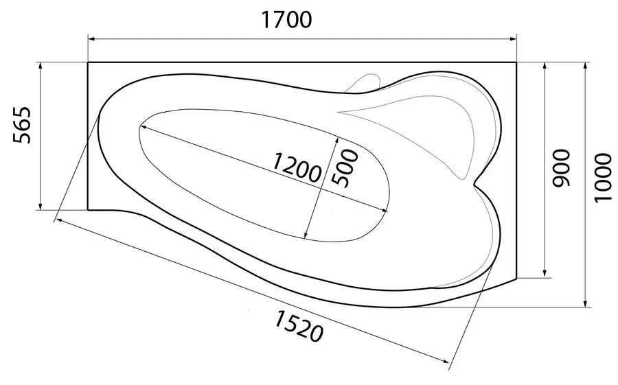 Ванна акриловая Marka One Gracia 170 x 100 см, белый, левая/правая - фото 3