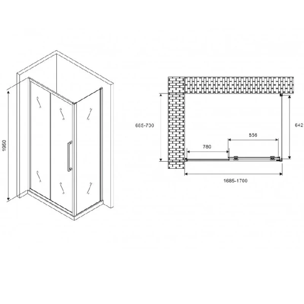 Душевой уголок Abber Schwarzer Diamant 170x70 см профиль хром, прямоугольные - фото 2