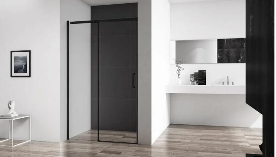 Душевая дверь в нишу Belbagno Acqua 120 см профиль чёрный стекло прозрачное - фото 3