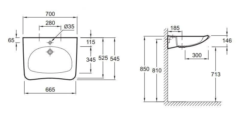 Раковина Jacob Delafon Handilav 70 см подвесная - фото 2