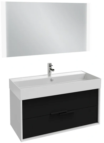 Тумба с раковиной подвесная Jacob Delafon Vivienne EB1585-N18 100 см белый меламин/черный лак сатин - фото 2