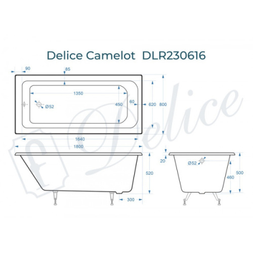 Ванна чугунная Delice Camelot DLR230616 180x80 прямоугольная - фото 3