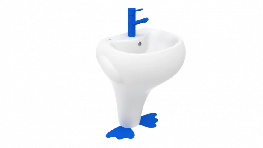 Раковина напольная Creavit Ducky 53 см белая синие ножки - фото 1