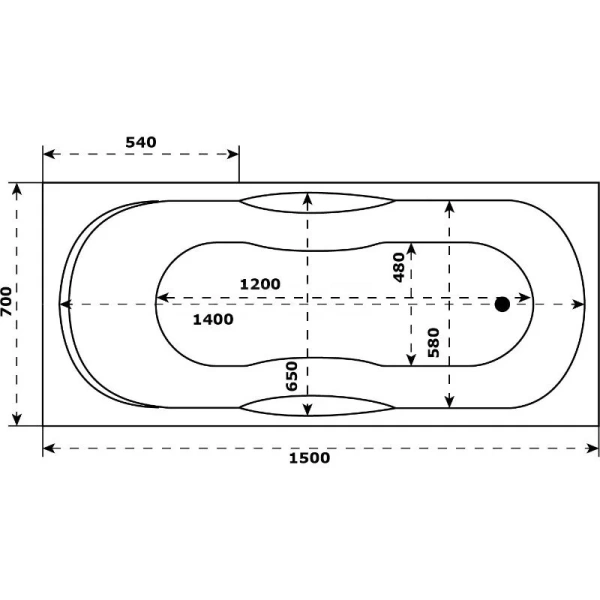 Ванна акриловая Diwo Ярославль 150 x 70 см, с ножками, цвет белый, 333191/333194 - фото 2