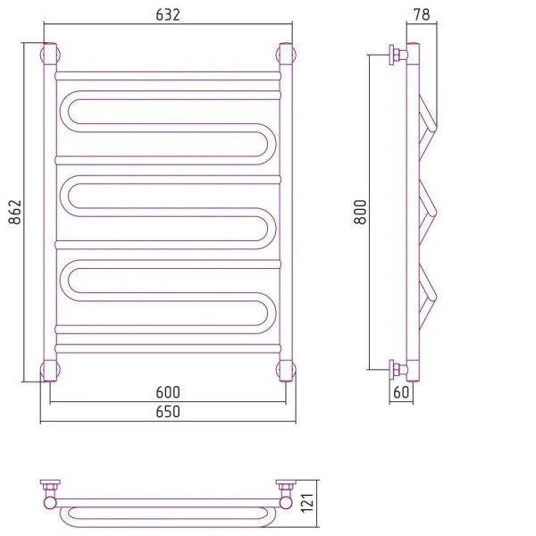 Полотенцесушитель водяной Сунержа Элегия+ 60х80 см шампань, современные, hi-tech - фото 2