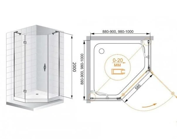 Душевой уголок Cezares Bergamo 100х100 см стекло прозрачное петли слева - фото 2
