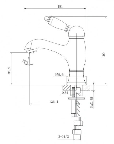 Смеситель Caprigo Fonte 12-520-vot для раковины, с донным клапаном, бронза (УК050022) - фото 2