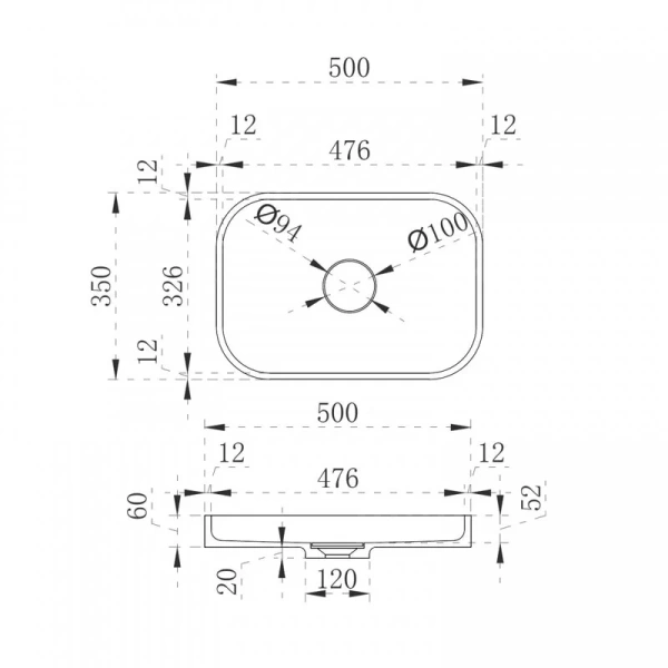 Раковина Abber Stein 50 см прямоугольная - фото 2