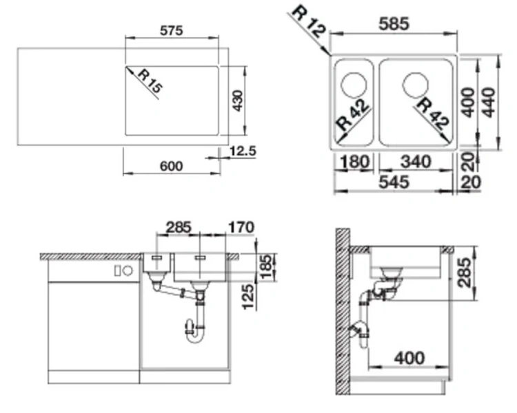 Мойка для кухни Blanco Solis 340/180-IF 58 см нержавеющая сталь - фото 2