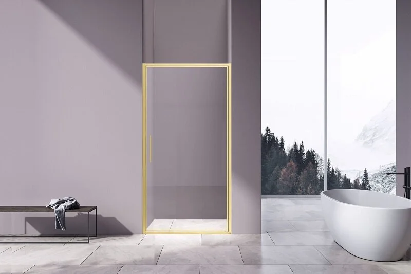 Душевая дверь в нишу Vincea Slim 100 см профиль золото стекло прозрачное - фото 3