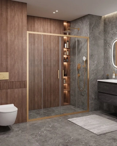 Душевая дверь в нишу Cezares Molveno 170 см стекло прозрачное профиль золото, 170 см - фото 3