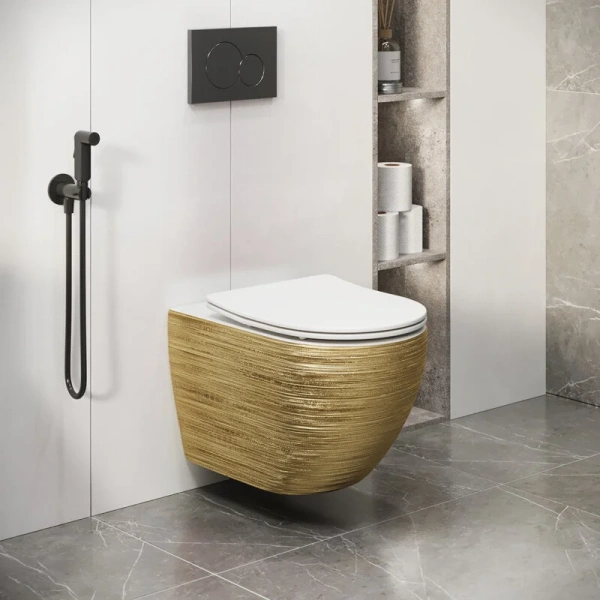 Унитаз подвесной Grossman Color золотистый/белый, по запросу - фото 9