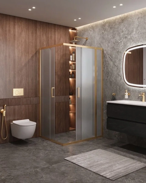 Душевой уголок Cezares Molveno 110х90 см стекло рифленое профиль золото - фото 4