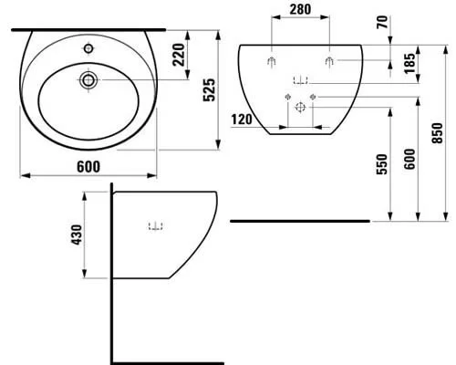 Раковина с отверстием для смесителя, цвет белый, покрытие LCC, Laufen Alessi One, подвесные - фото 2
