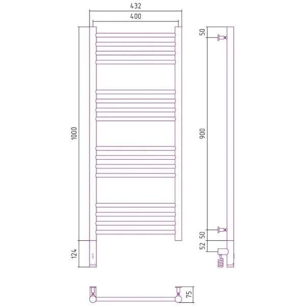 Полотенцесушитель электрический Сунержа Богема 3.0 40х100 см левый без покрытия, современные, hi-tech - фото 2