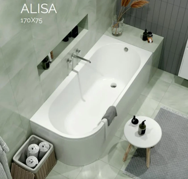 Ванна акриловая Marka One Alisa MG 170х75 см, асимметричная, правая/левая, угловые, приставные, встраиваемые - фото 7