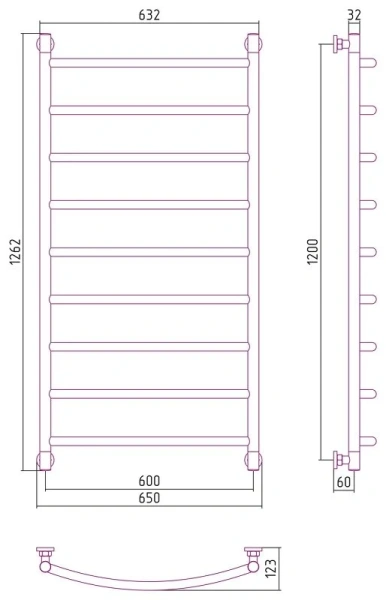 Полотенцесушитель водяной Сунержа Галант+ 60х120 см без покрытия, для систем горячего водоснабжения, для систем отопления, с нижним подключением - фото 5