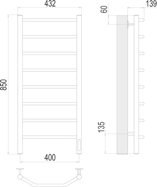 Полотенцесушитель электрический Terminus Виктория П8 400х850 с терморегулятором - фото 2
