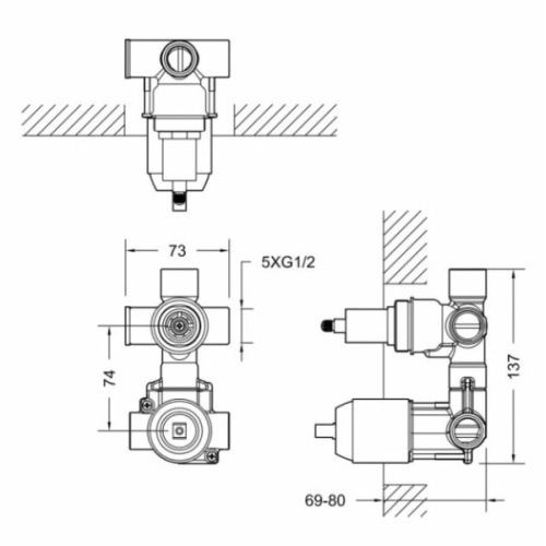 Скрытая часть встраиваемого смесителя, две функции Bravat D982CP-A-RUS - фото 2
