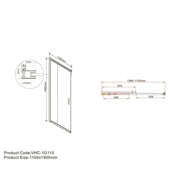 Душевой уголок Vincea Garda VSS-1G8011C 110х80 см прямоугольный, прозрачные, рифленые, тонированные - фото 7