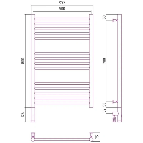 Полотенцесушитель электрический Сунержа Богема 3.0 50х80 см левый без покрытия, современные, hi-tech - фото 2