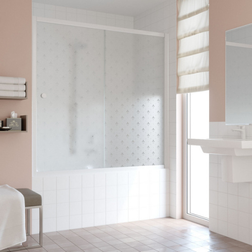 Душевая шторка на ванную профиль белый стекло флёр-де-лис Vegas-glass - фото 1