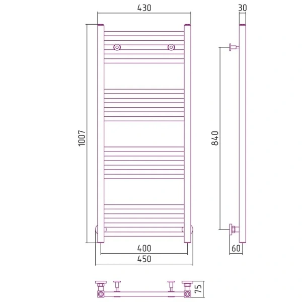Полотенцесушитель водяной Сунержа Модус 40х100 см шампань, современные, hi-tech - фото 2