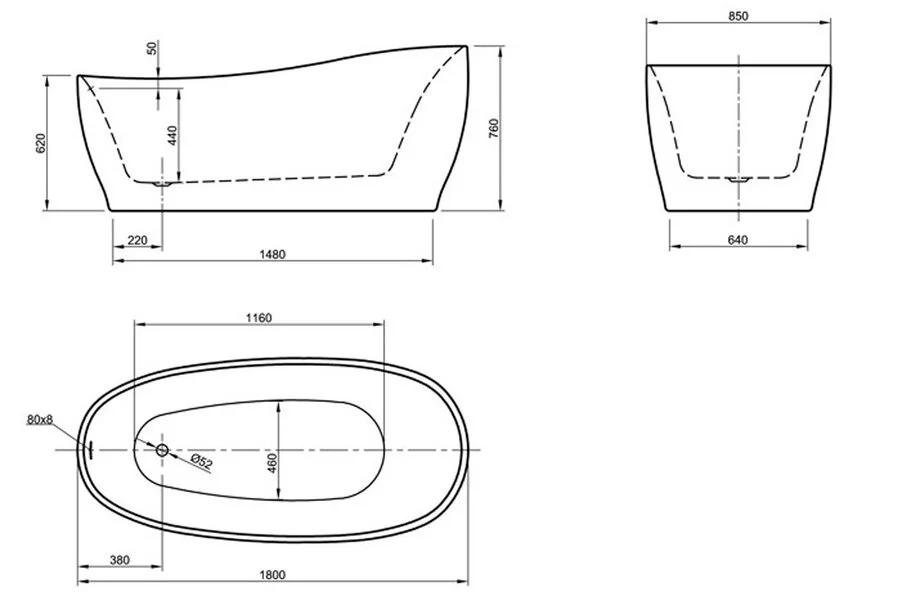 Ванна Knief Relax 0100-078-06 180 х 85 см, цвет: белый/бордовый, акриловые - фото 2