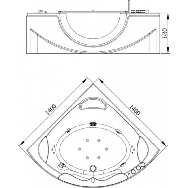 Ванна гидромассажная акриловая Orans BT-65103A, 140 х 140 см - фото 3
