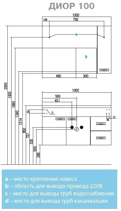 Тумба с раковиной подвесная Акватон Диор 1A167701DR010 100 см с двумя дверцами и двумя ящиками - фото 2