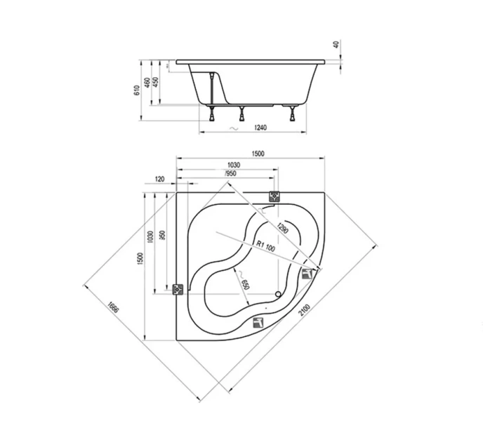 Ванна акриловая Ravak Gentiana 150, с гидромассажем, без гидромассажа, недорогие, большие - фото 5