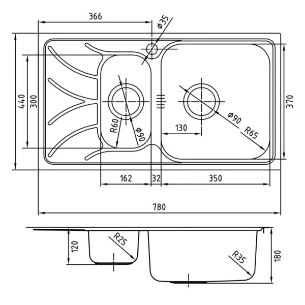 Мойка для кухни IDDIS Arro 78 см чаша справа шелк - фото 2