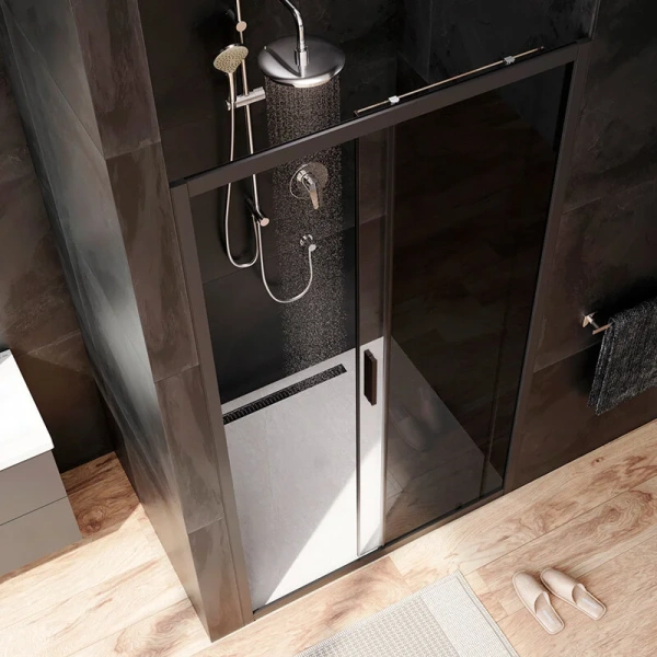 Душевая дверь в нишу AM.PM Gem Solo 110 см профиль черный стекло тонированное, черные - фото 4