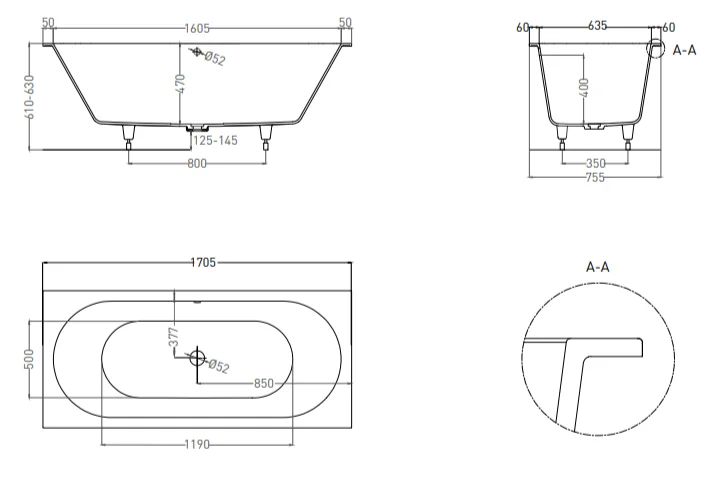 Ванна из искусственного камня Salini Ornella Axis 170х75 см белый глянец, современныe, hi-tech - фото 3
