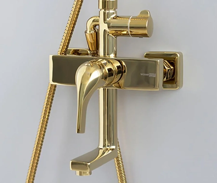 Душевая стойка WasserKRAFT глянцевое золото, со смесителем - фото 8