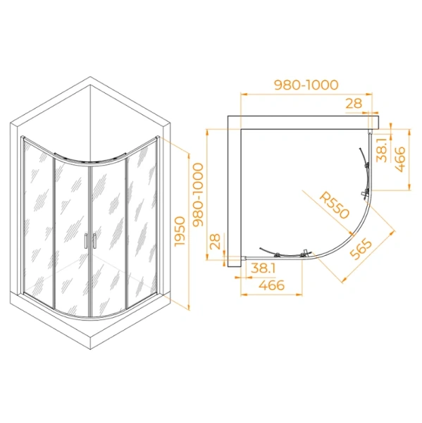 Душевой уголок RGW Passage PA-52 100х100 см профиль хром, полукруглые, четверть круга - фото 2