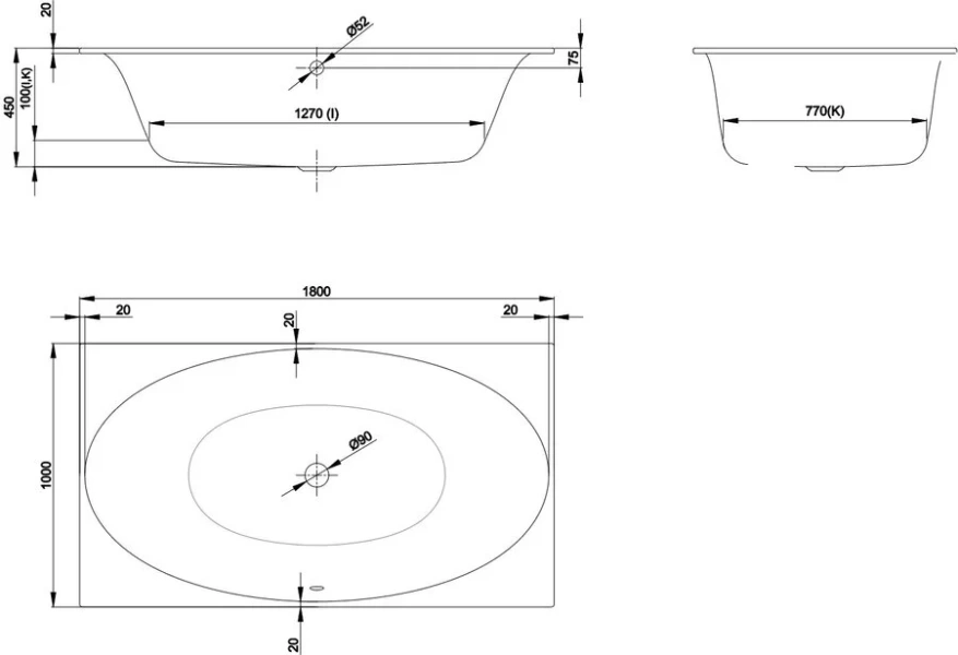 Ванна стальная Bette Eve Glasur Plus 180 x 100 x 45 см, овальная, с шумоизоляцией, для удлиненного слива-перелива, 6043-000 PLUS - фото 4