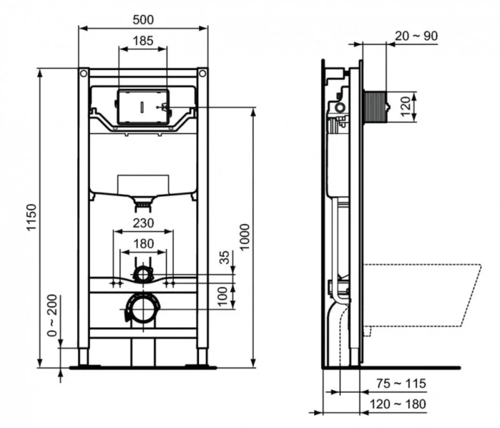 Унитаз с инсталляцией Ideal Standard Connect ProSys Solea M1 c механической панелью смыва - фото 2